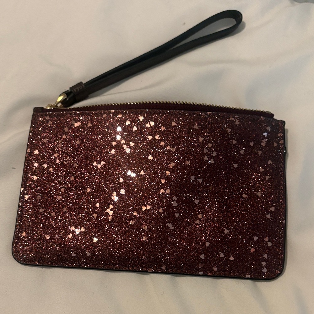 Coach Burgundy Glitter Wristlet Pouch with Gold Logo - Picture 5 of 5